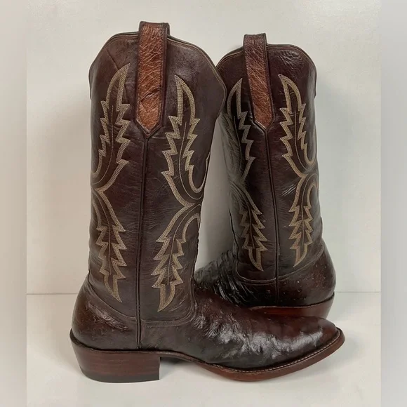 Rios Of Mercedes Tobacco Brown Ostrich Cowboy Boots Men’s 8.5 B | Women’s 9.5 - Picture 10 of 16